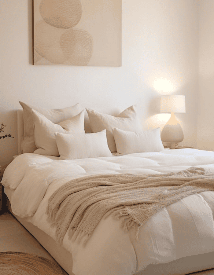 Minimalist decor for summer idea featuring neutral serene warm bedroom
