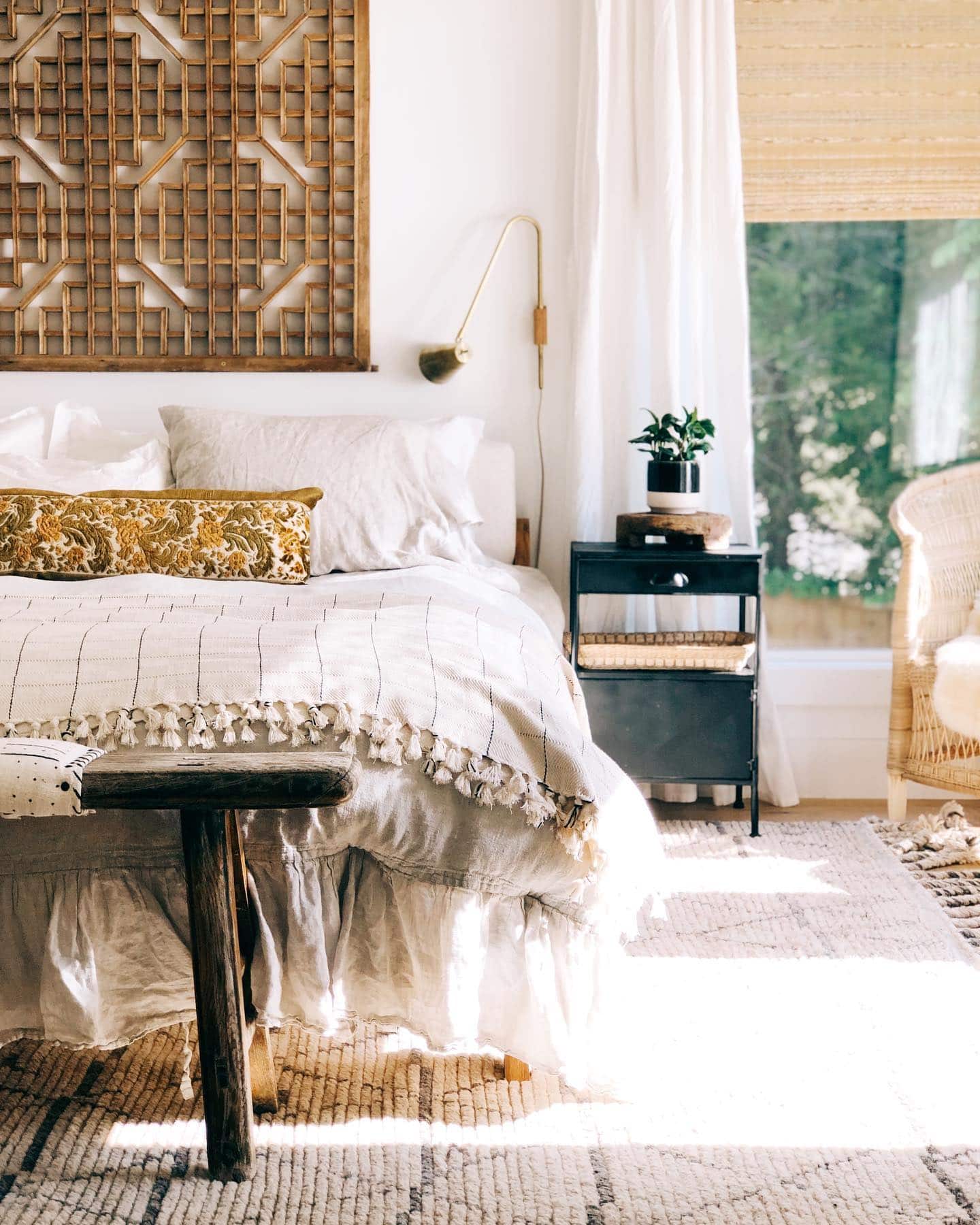 Decorating with neutrals example featuring elegant boho neutral bedroom