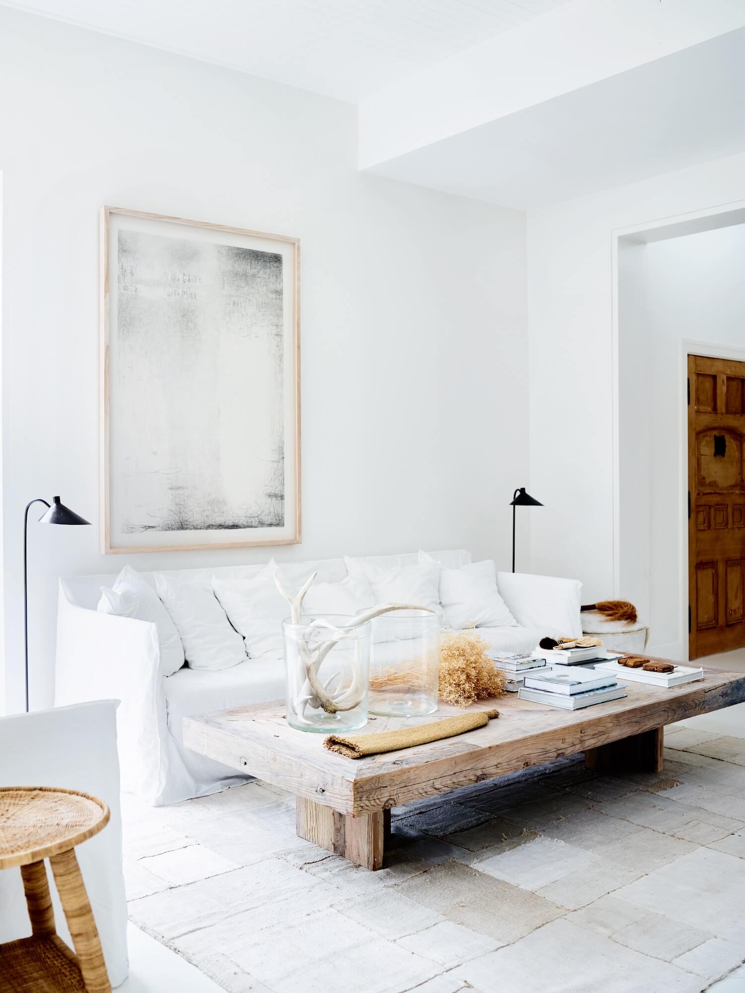 Decorating with neutrals example featuring minimalist rustic neutral living room
