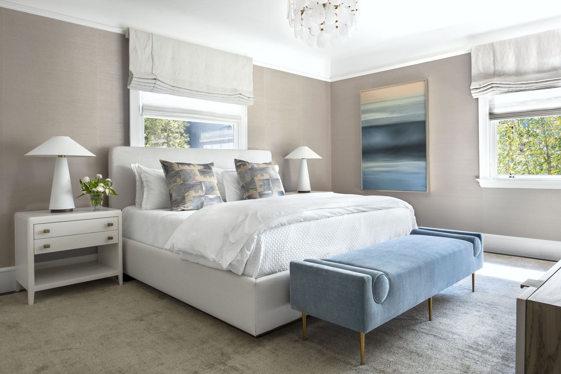 Photo of bedroom from project Pacific Heights I designed by San Francisco designer Marea Clark