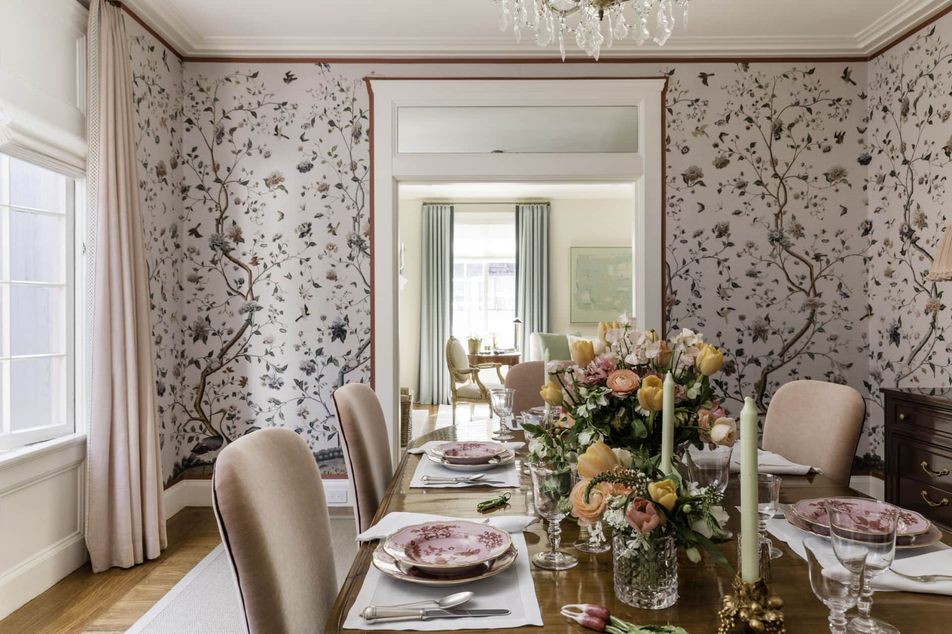 Photo of romantic dining room from project Pacific Heights II designed by Marea Clark