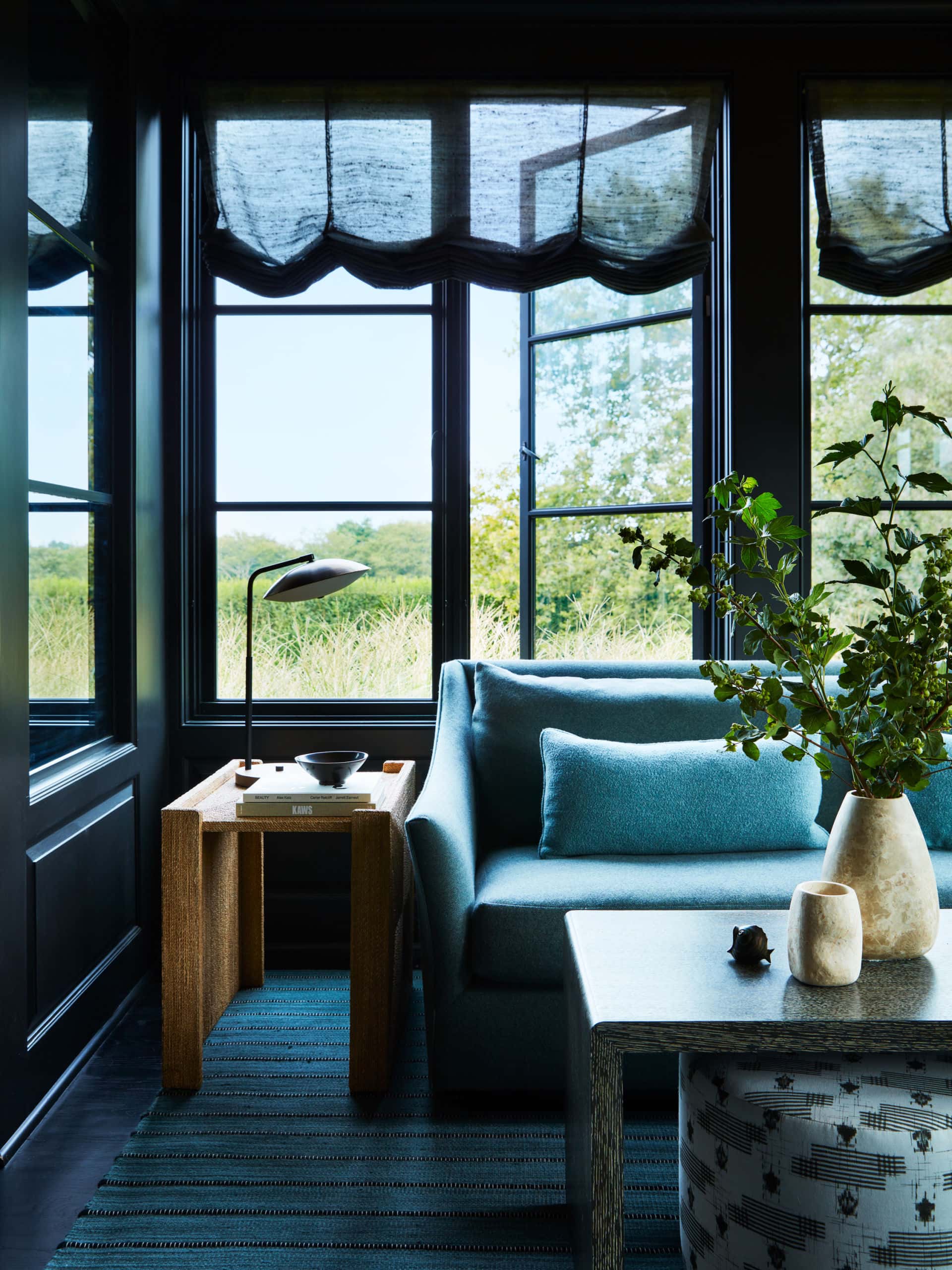 Photo of moody refined living room from project Southampton designed by Marea Clark.