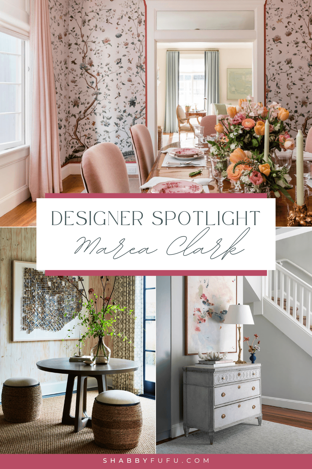Pinterest collage featuring photos of interiors designed by Marea Clark