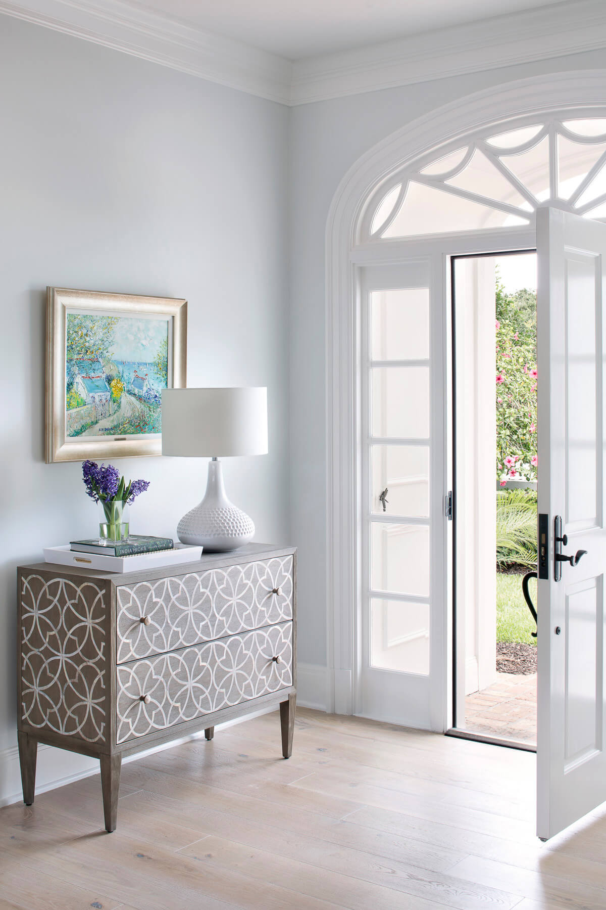 Preppy and coastal beach-style entryway featured in John's Island home tour