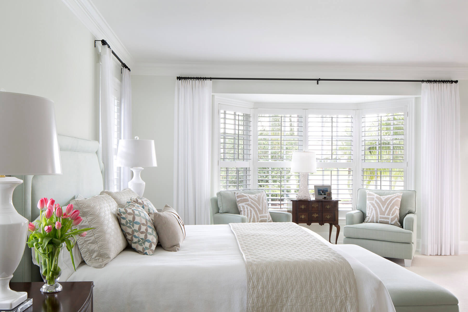 Preppy coastal beach-style bedroom featured in John's Island home tour