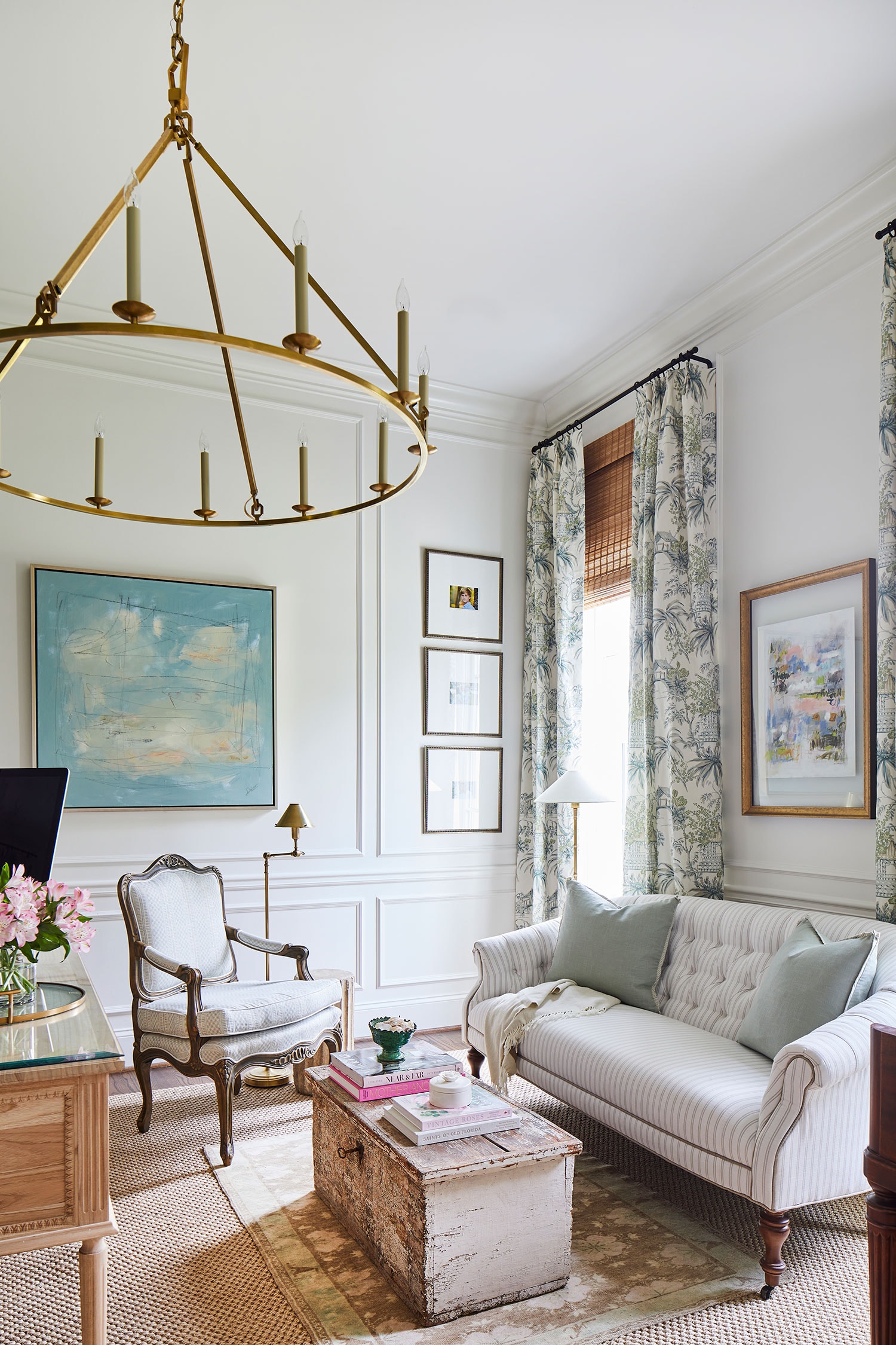 Designer Spotlight about Ashley Gilbreath Interiors Design project featuring a living room with traditional style with contemporary touches.