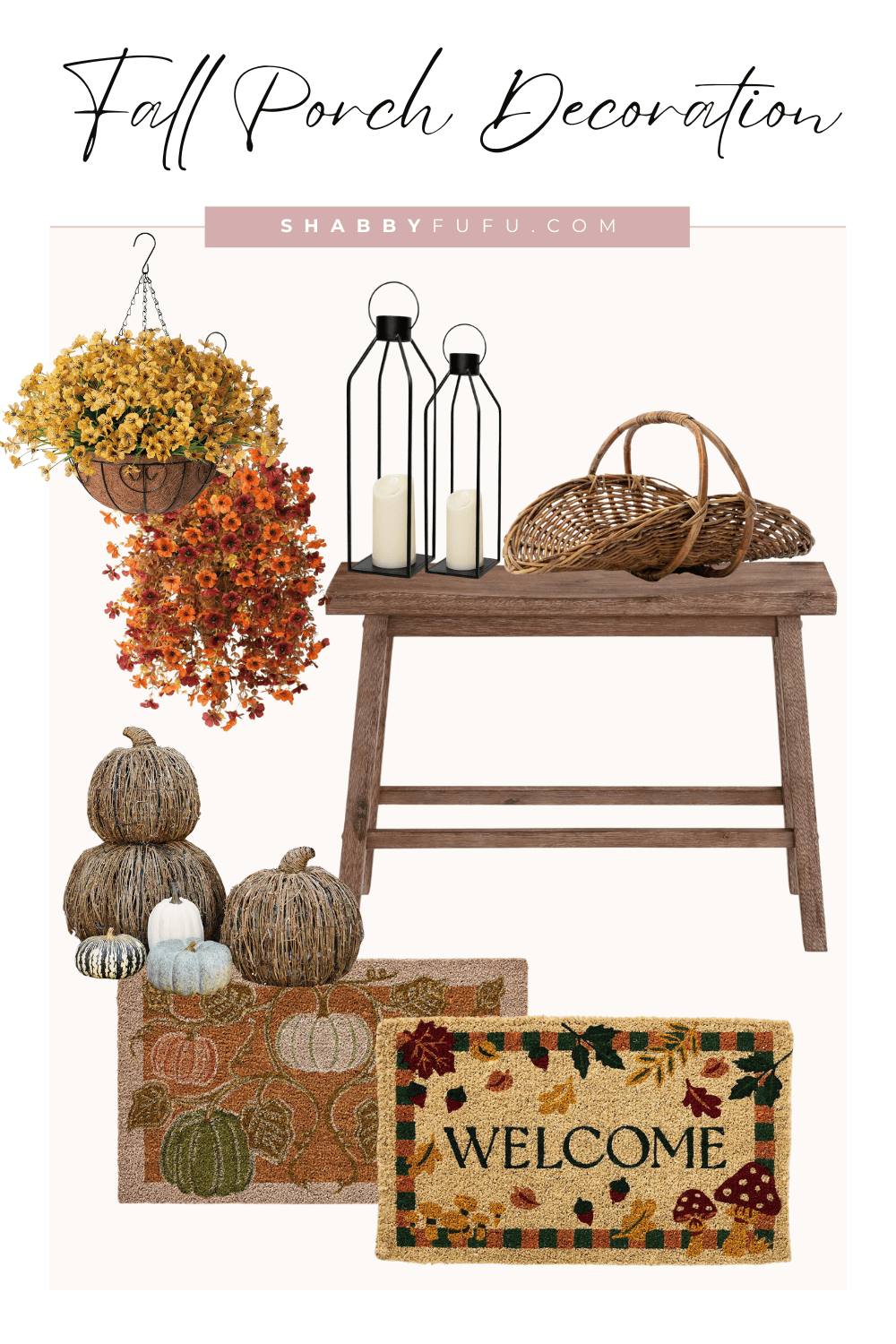 Pinterest collage featuring fall porch decorations