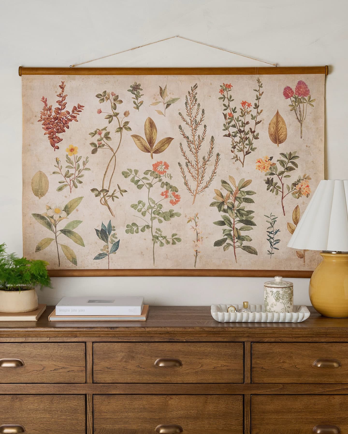 Example of minimalist fall decor ideas featuring botanial print with fall inspired theme