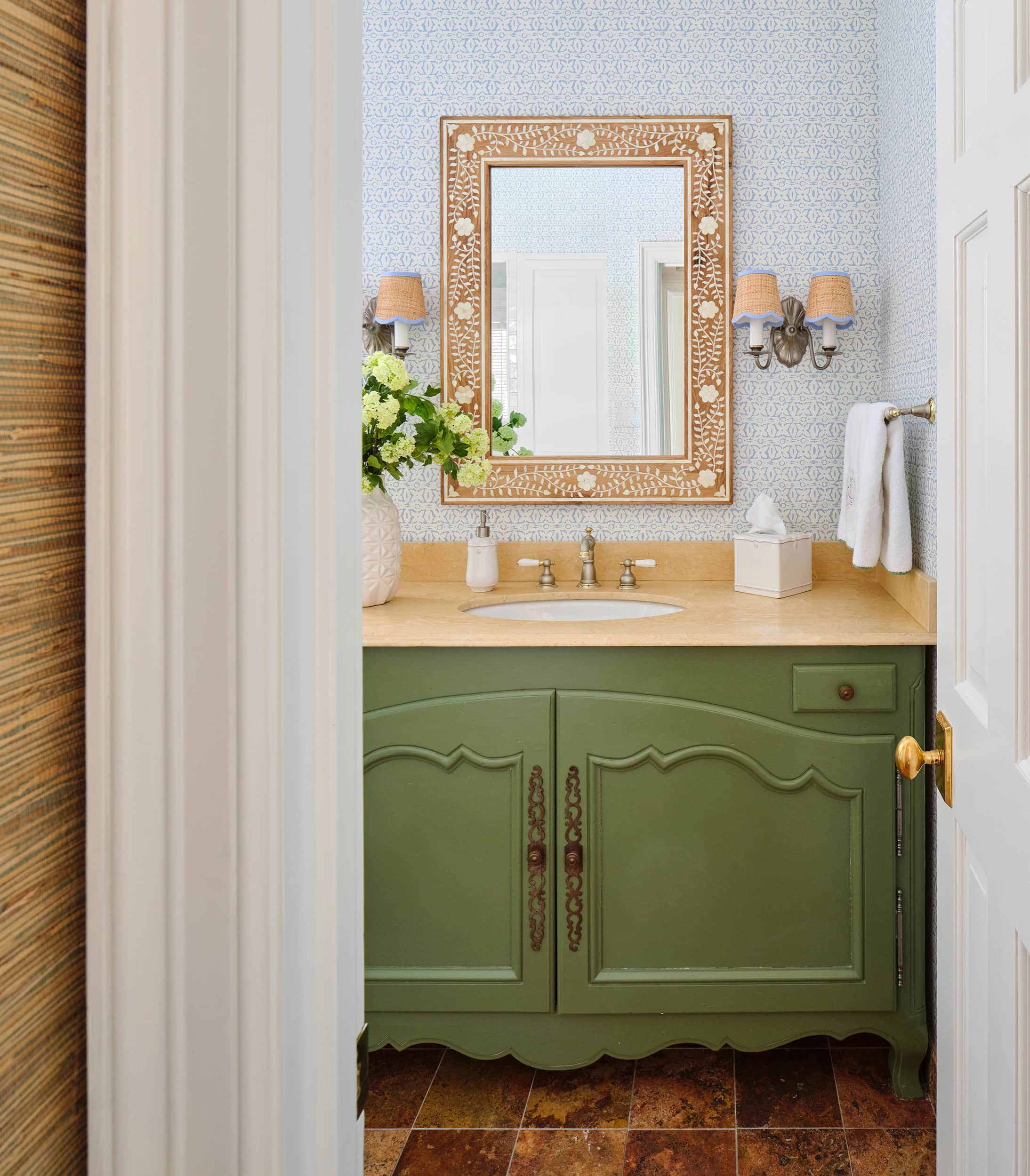 Fall bathroom decor idea featuring a green lavatory