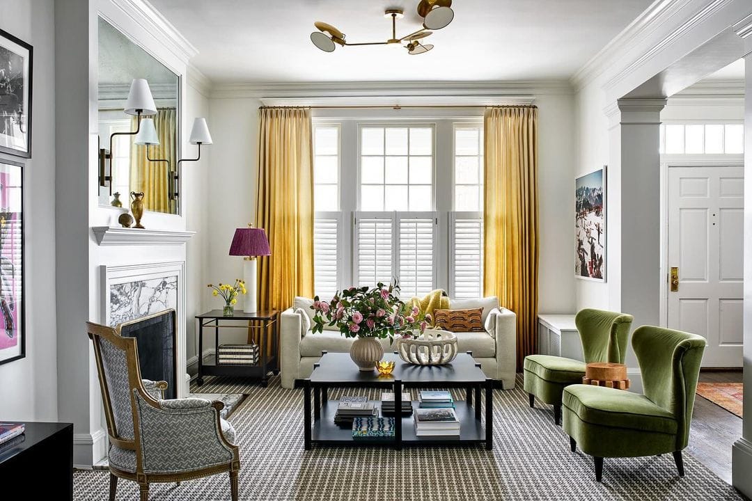 Fall decor for living room idea featuring warm toned curtains in transitional style decor