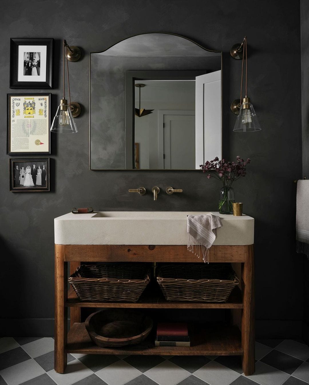 Fall bathroom decor idea featuring dark moody powder room