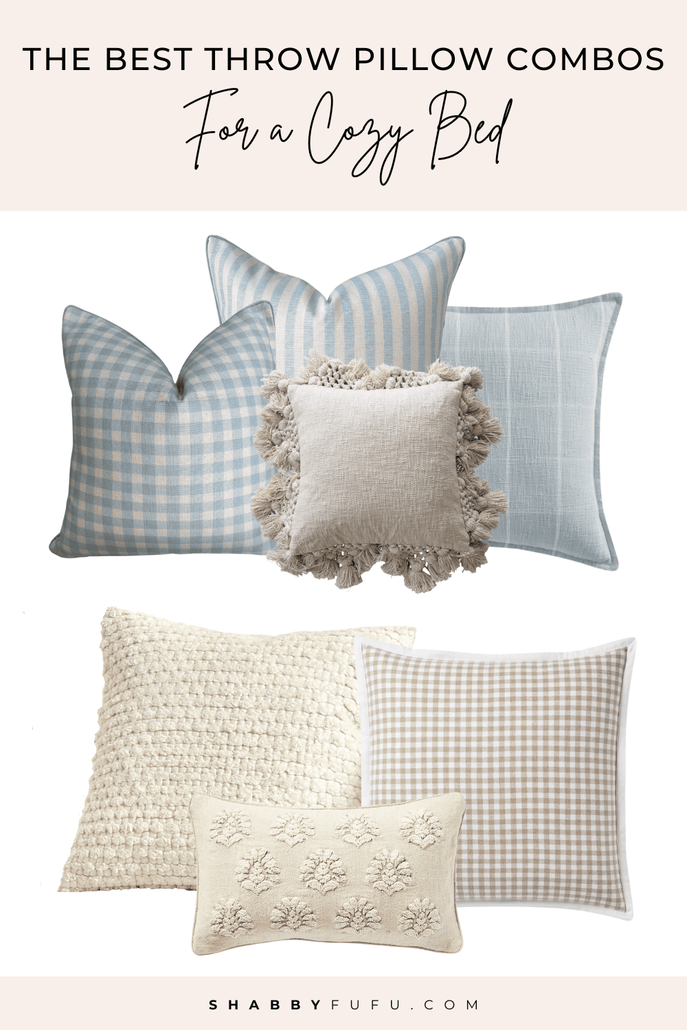 Collage of throw pillow combos featuring throw pillows in elevated styles