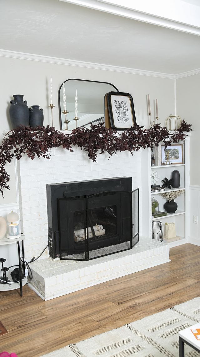 Fall mantel ideas for living room decor featuring a traditional modern fireplace mantel