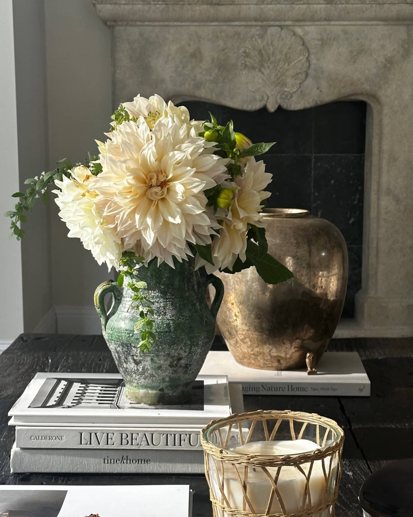 Fall decor for living room idea featuring floral arrangement in transitional style decor