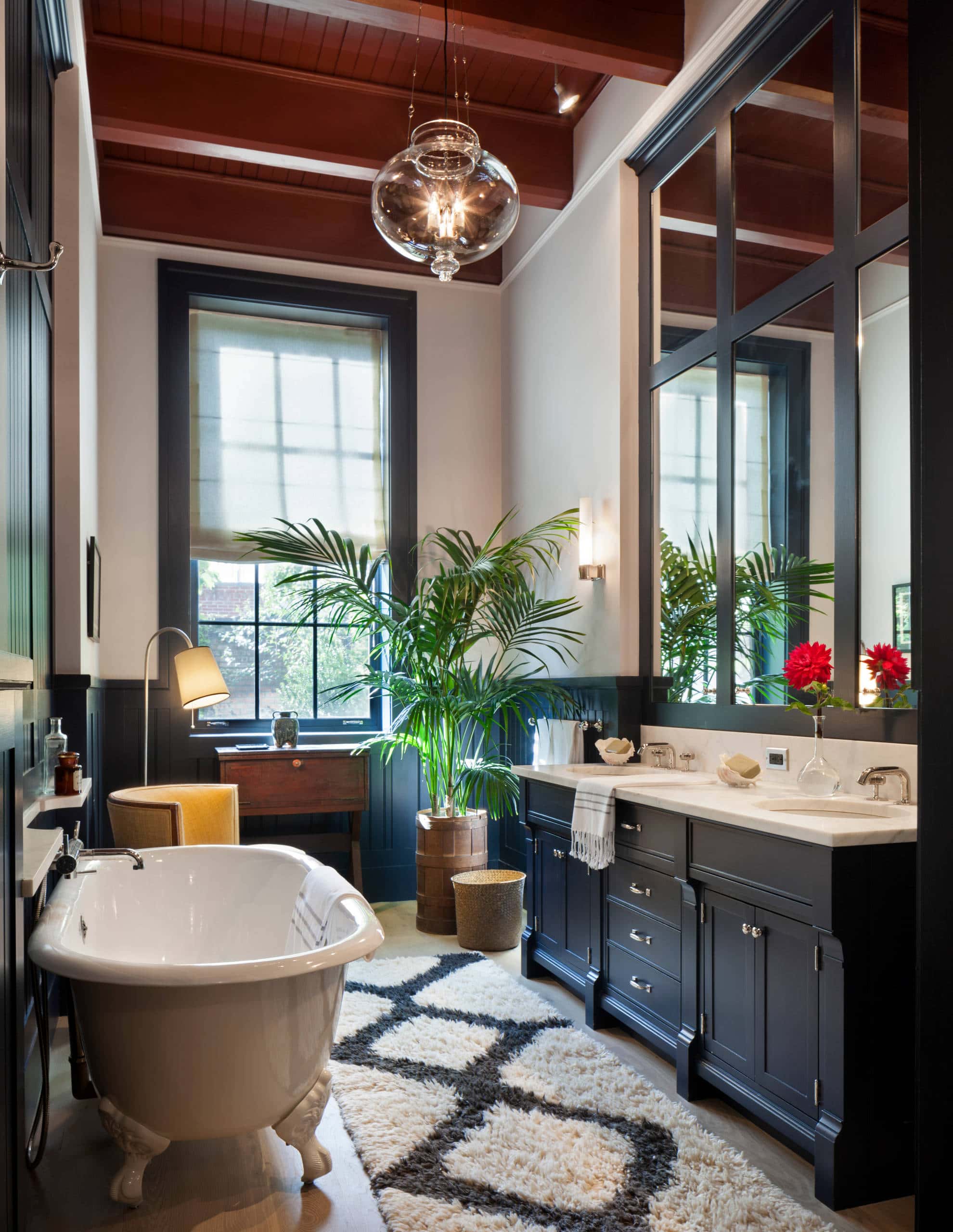 Fall bathroom decor featuring a maximalist cozy idea