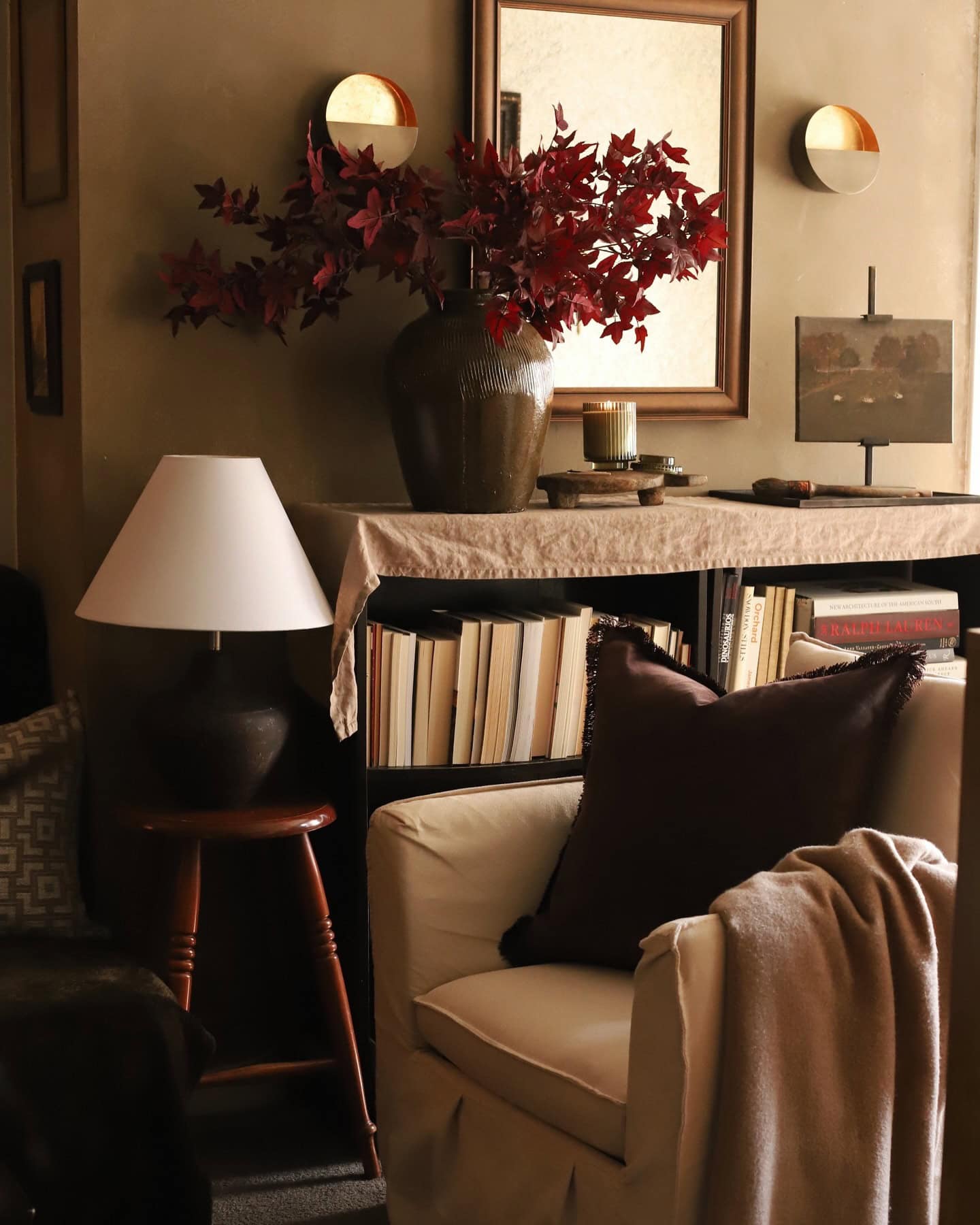 Fall mantel ideas for living room decor featuring a moody mantel