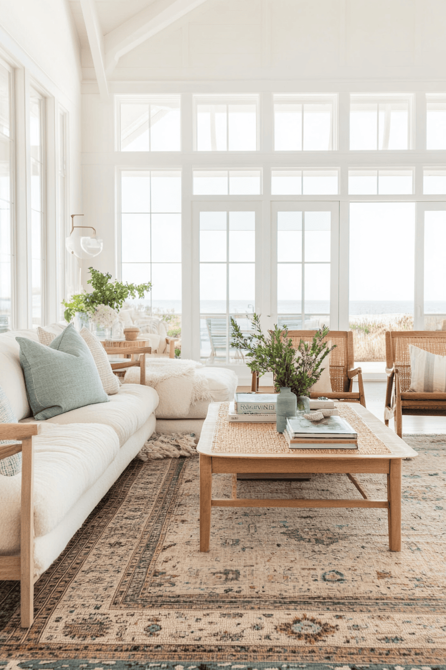 Modern living room decor ideas featuring a transitional living room with a coastal style.