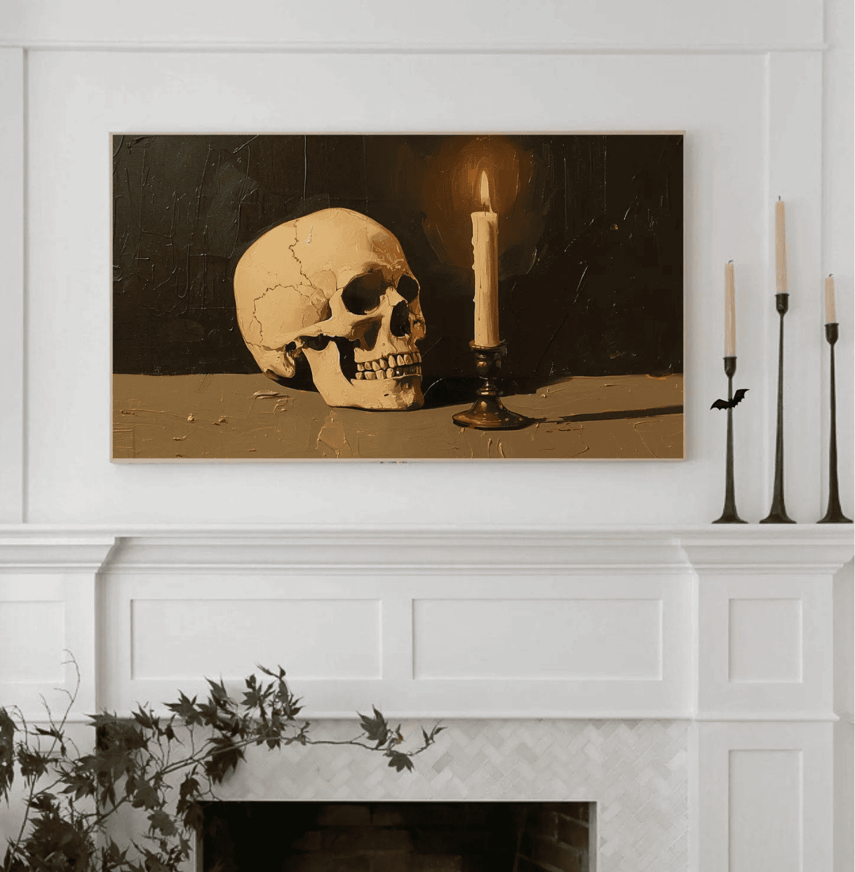 skull illustration showcased in tv as example of easy DIY Halloween decorations idea