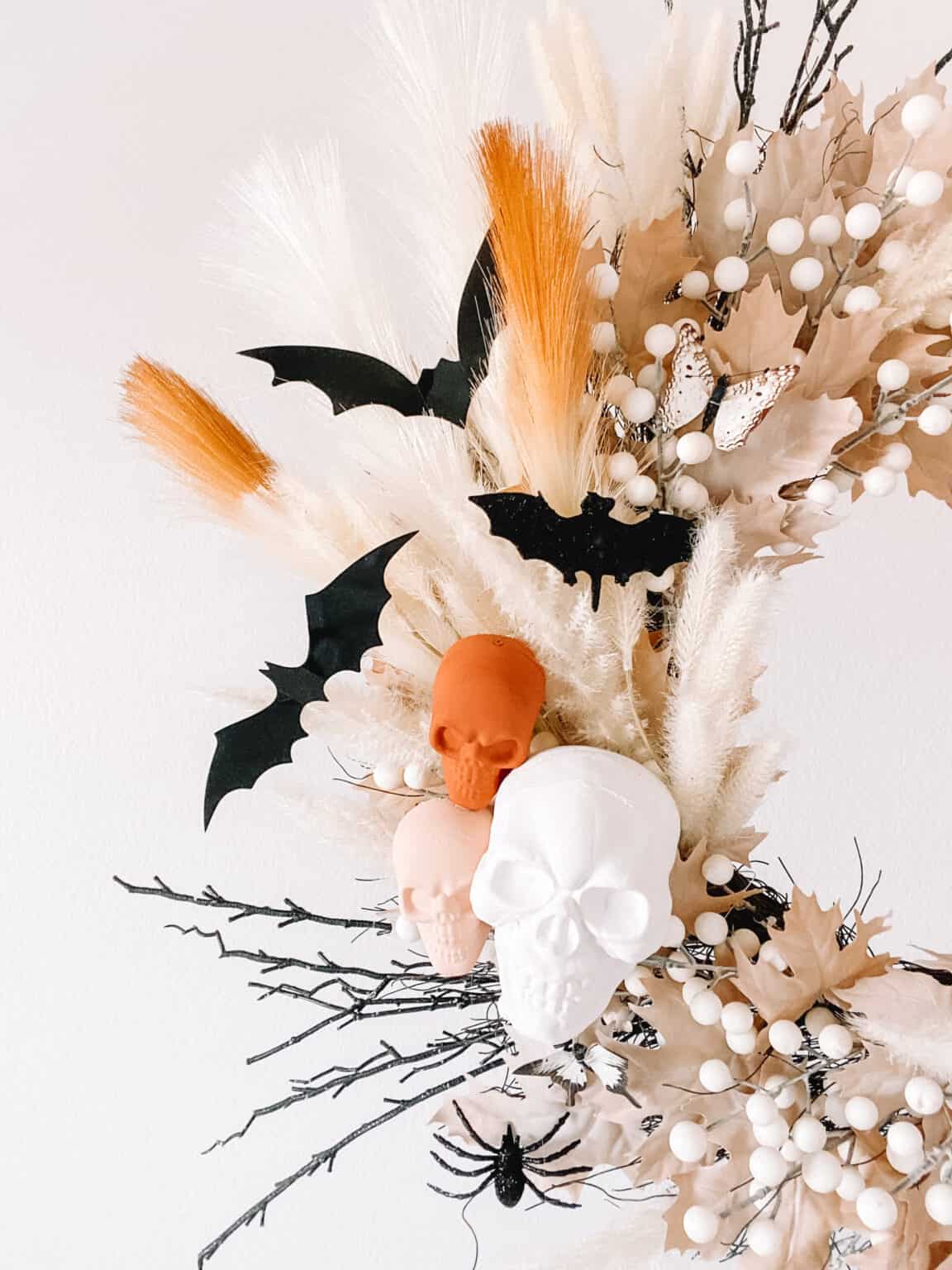 boho inspired wreath example of easy DIY Halloween decorations idea