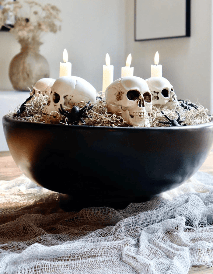 skull centerpiece example of easy DIY Halloween decorations idea