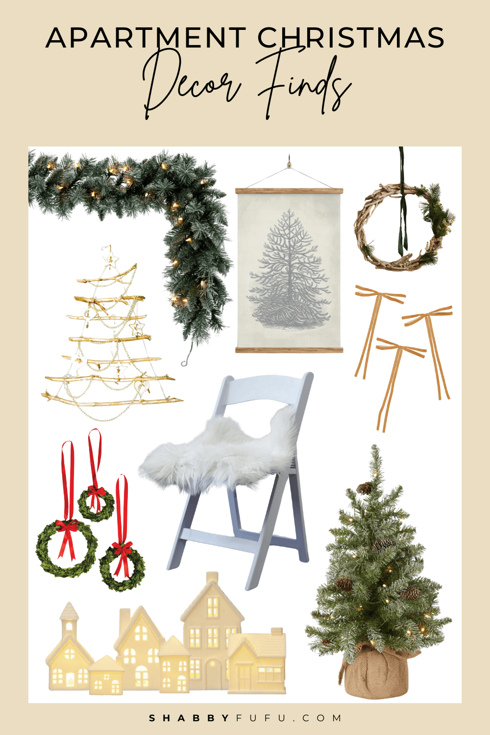 Decor finds collage titled "Apartment Christmas Decor Finds"