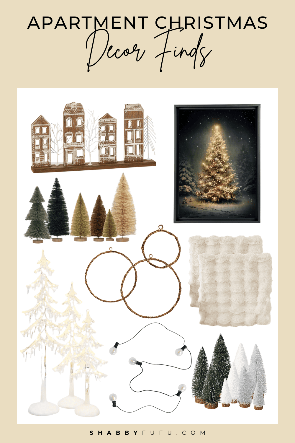Decor finds collage titled "Apartment Christmas Decor Finds"