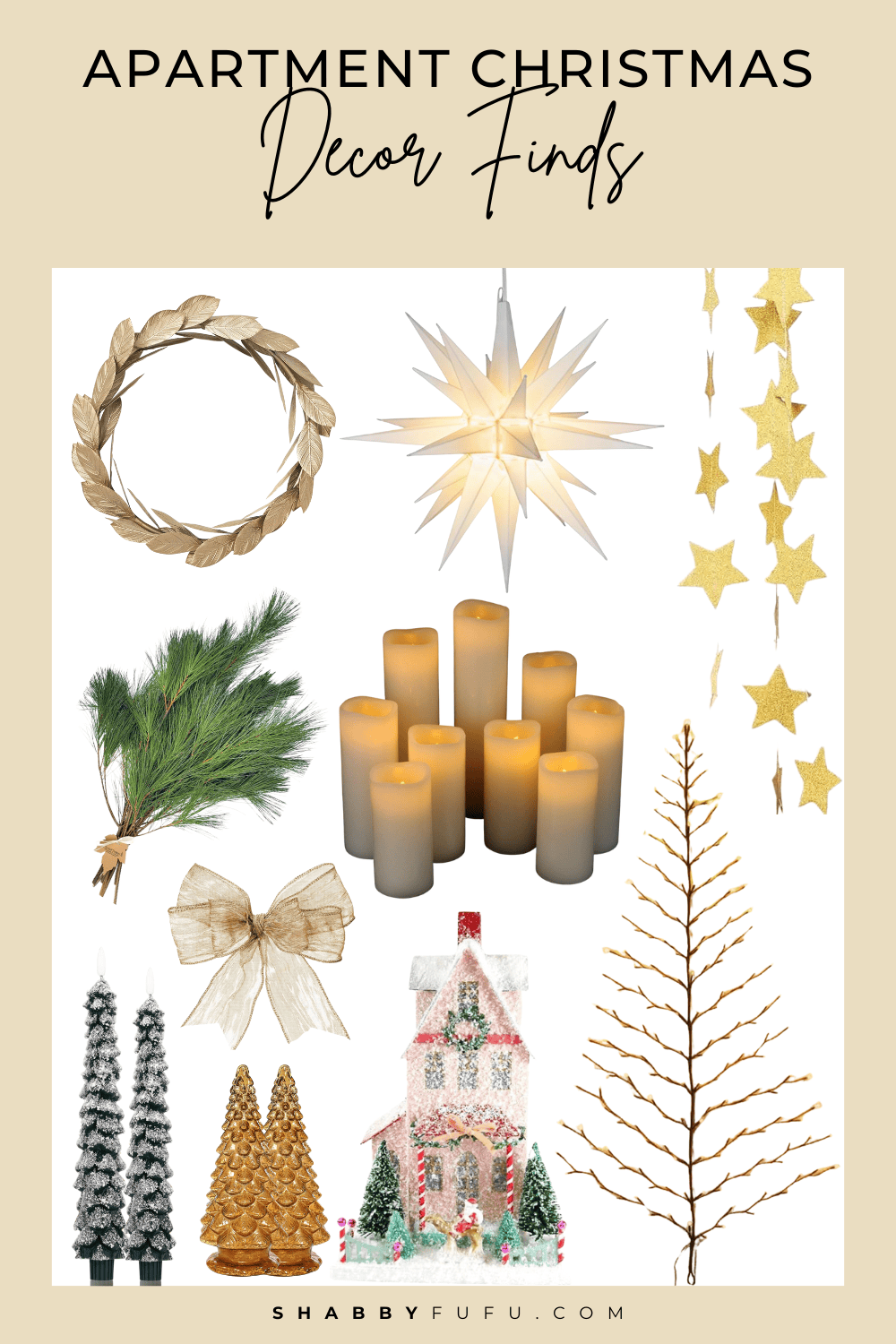 Decor finds collage titled "Apartment Christmas Decor Finds"