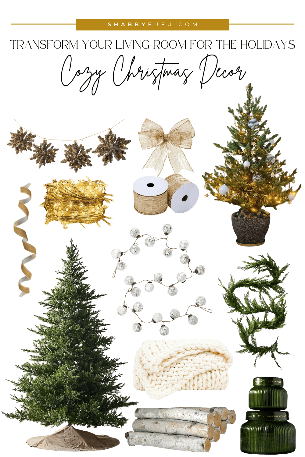 Pinterest collage featuring cozy christmas decor