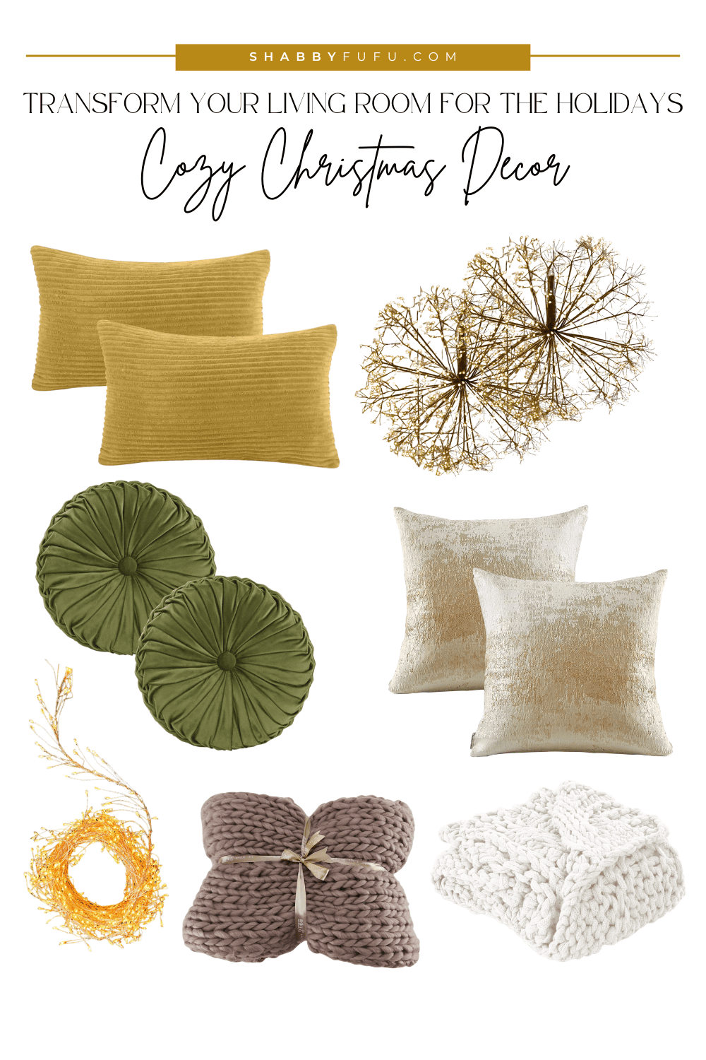 Pinterest collage featuring cozy christmas decor