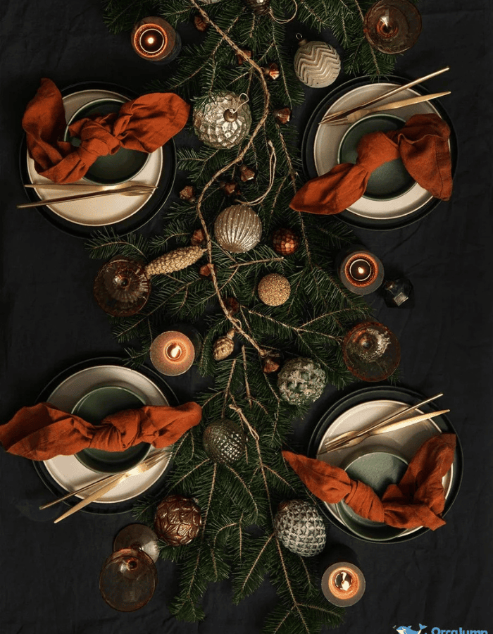 How to decorate for Thanksgiving example featuring jewel color scheme tablesetting