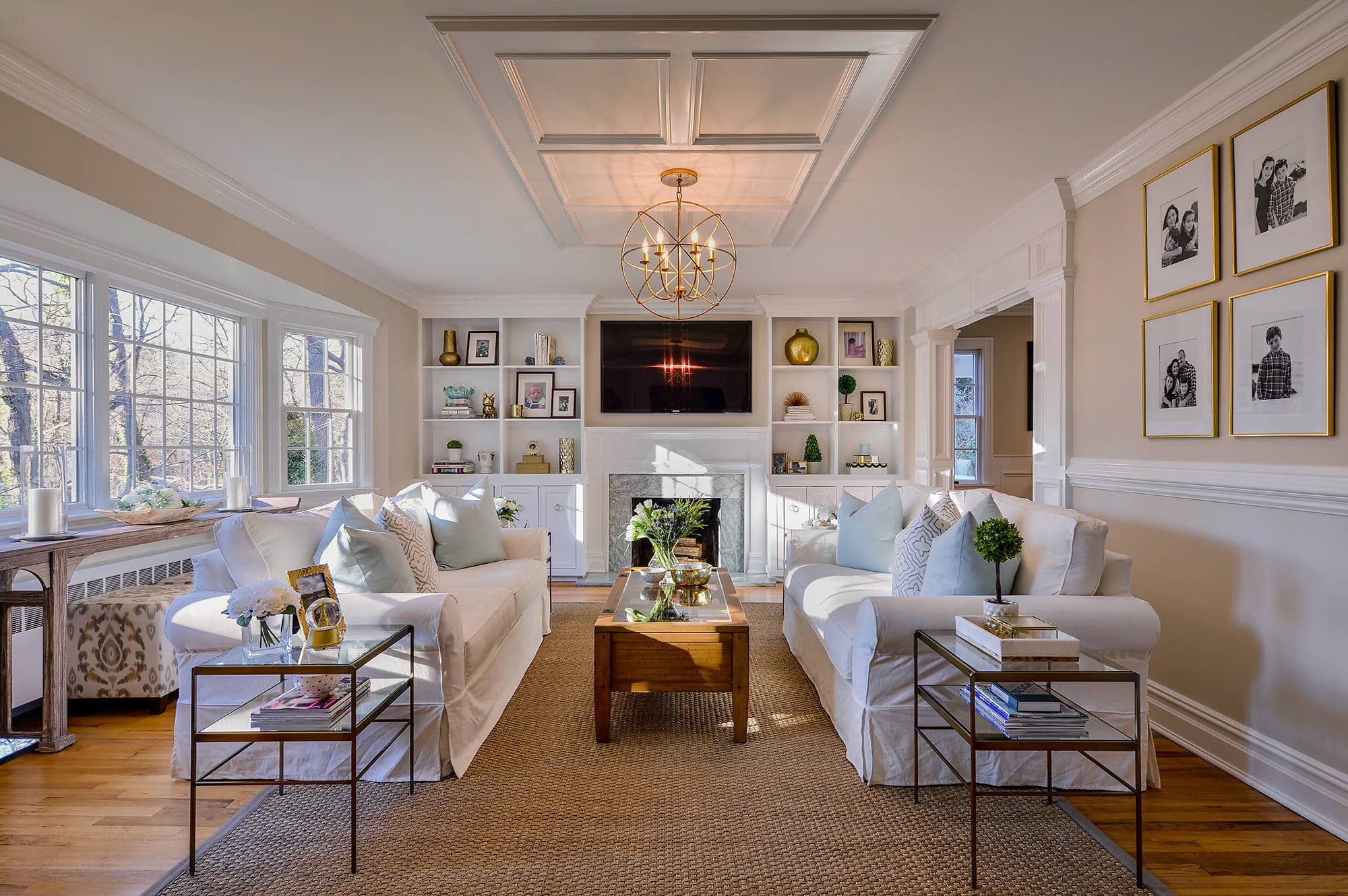 Image shown as example of living room area rugs in a modern traditional style