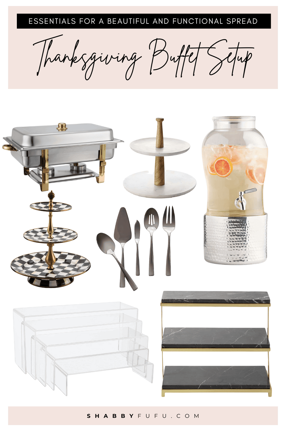 Collage gift guide featuring Thanksgiving buffet produts and essentials