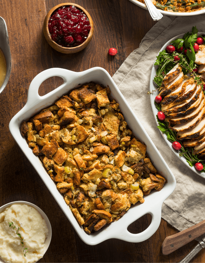 Thanksgiving buffet setup example featuring apple crumble pie