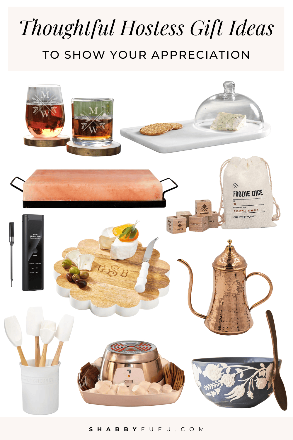 collage Pinterest pin featuring hostess gift ideas and products