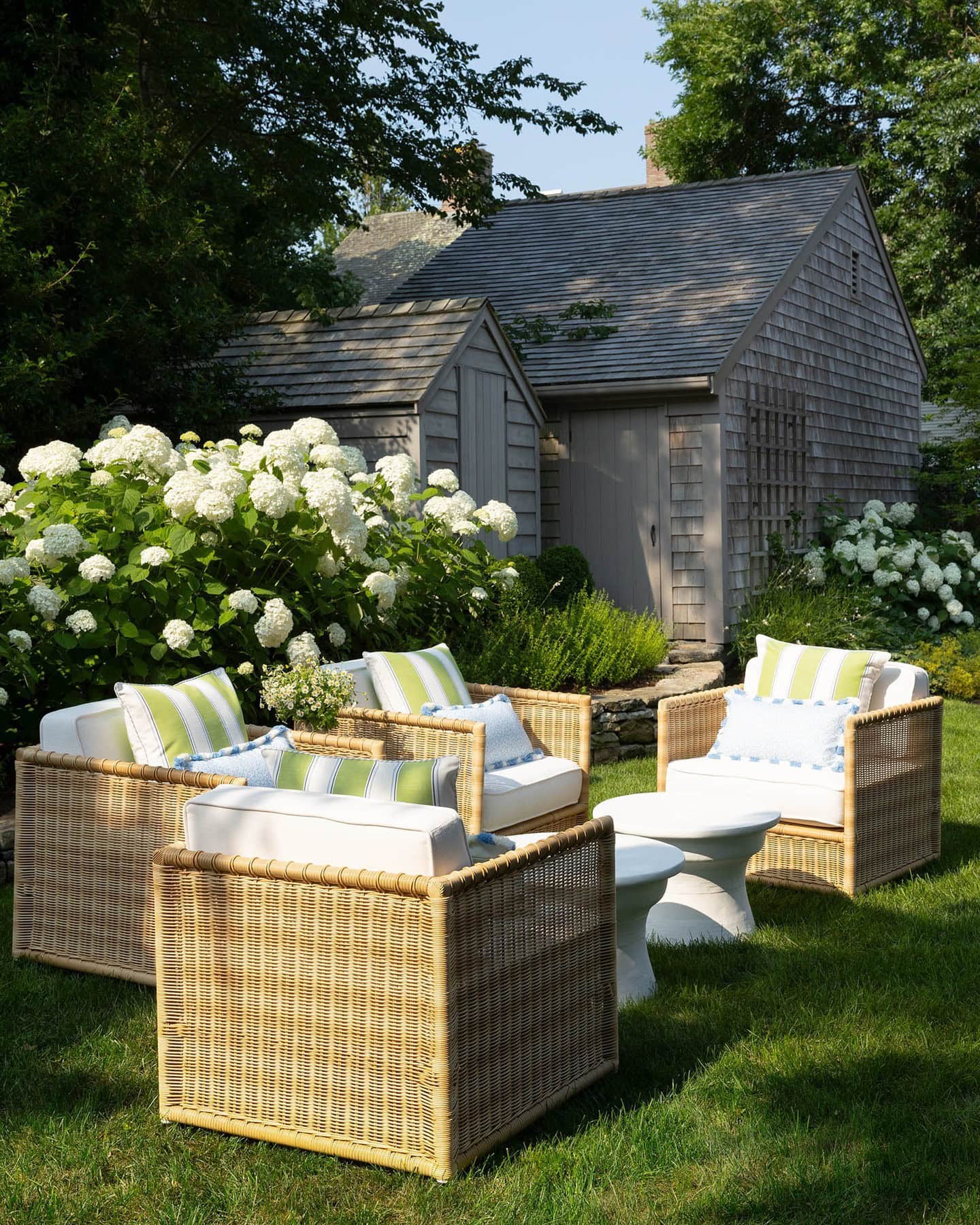 Patio furniture inspo featuring a outdoor wicker living room set in traditional garden style