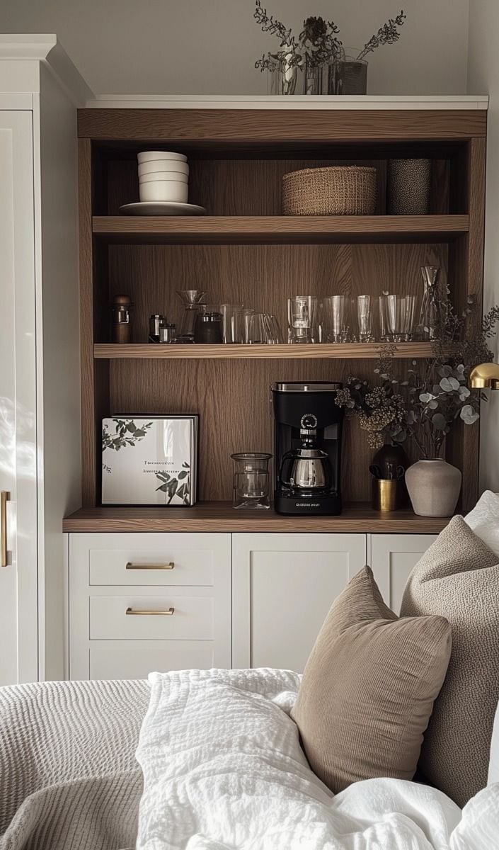 Guest room inspiration example showcasing a coffee station