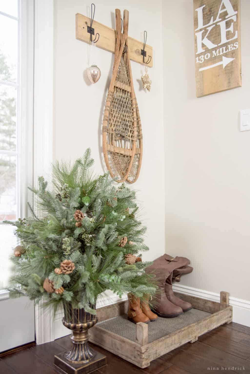 Holiday entryway idea featuring an foyer in modern farmhouse style