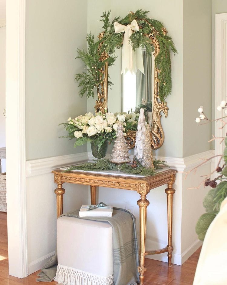 Holiday entryway idea featuring an foyer in traditional farmhouse style