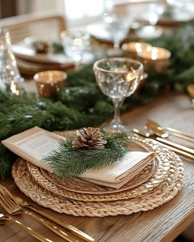 Christmas tablescape idea in a glam rustic style