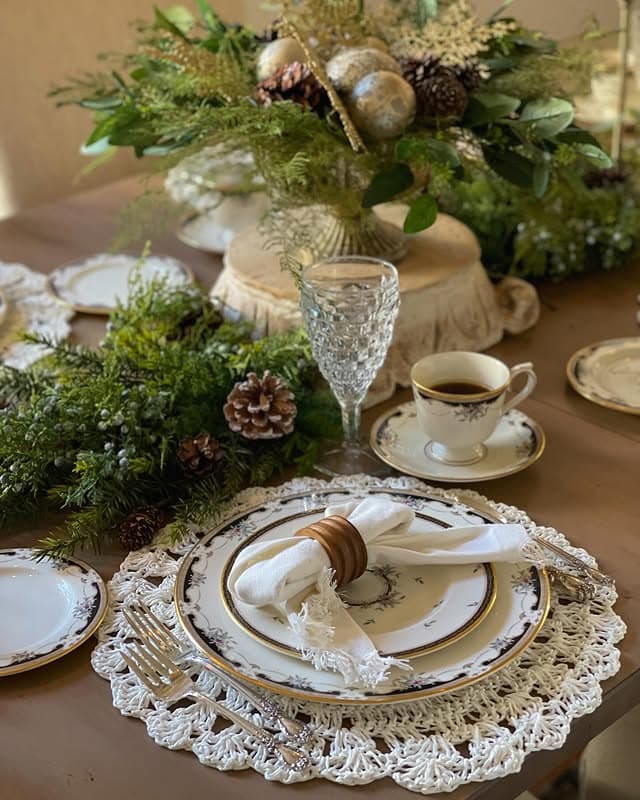 Christmas tablescape idea in a glam rustic style