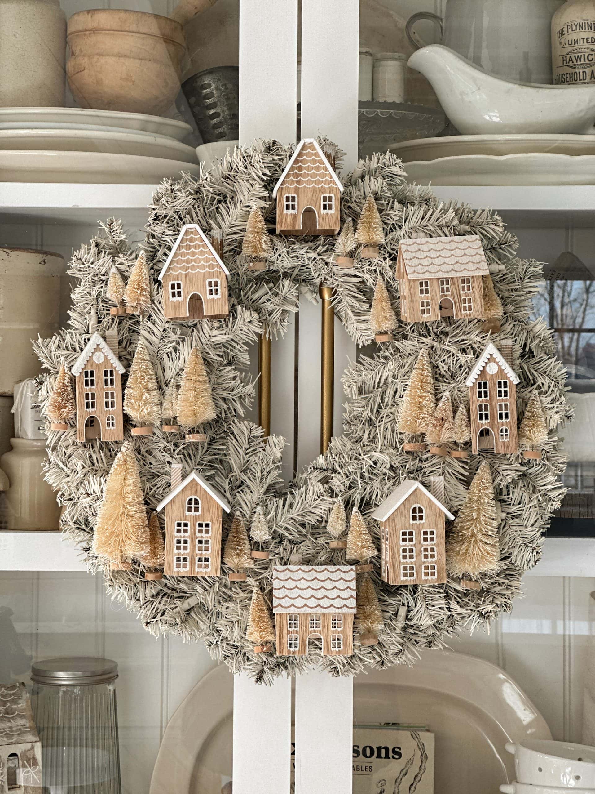 Christmas Wreath idea featuring a farmhouse style village wreath