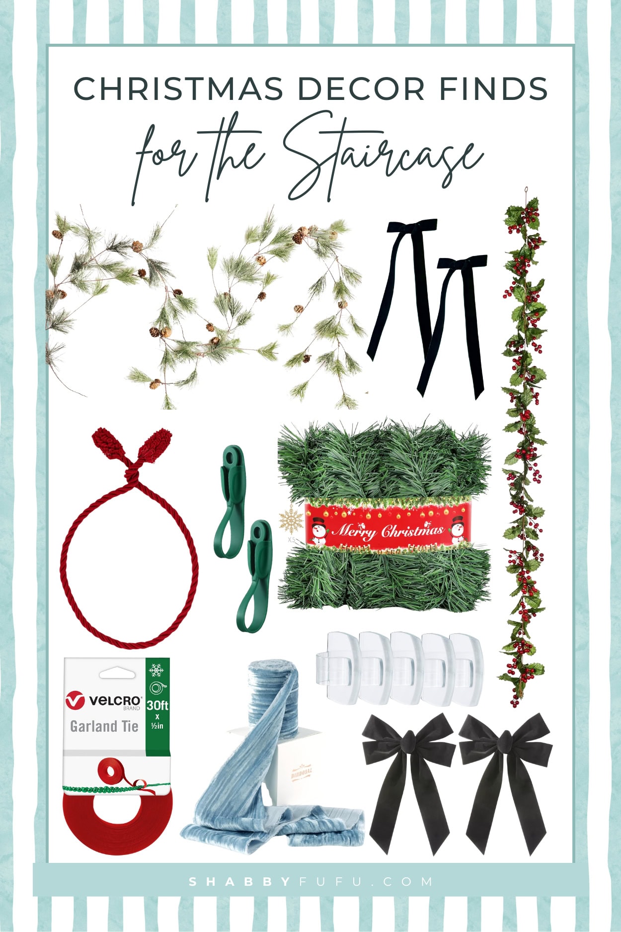 Pinterest Pin featuring Christmas wonderland staircase decor finds