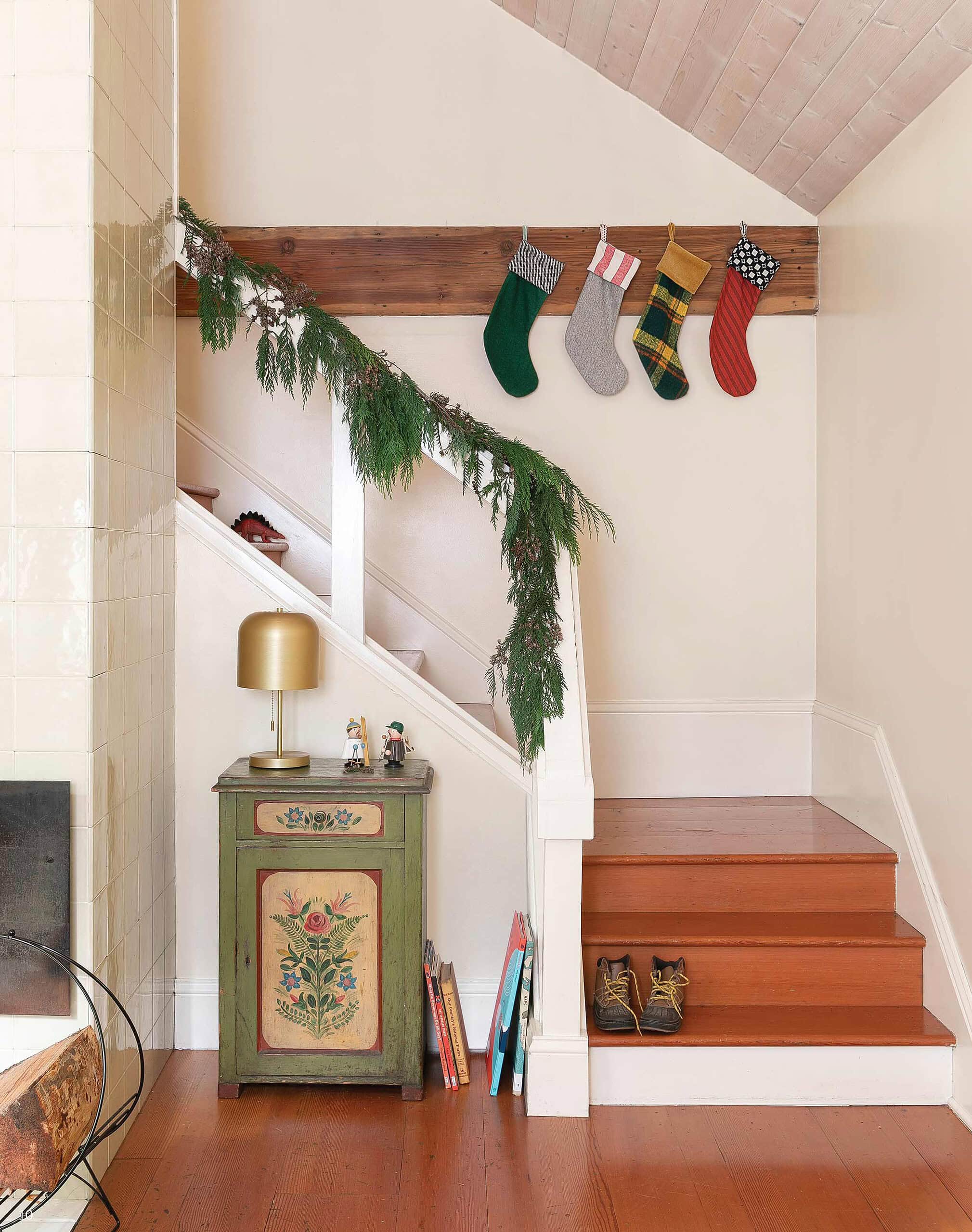 Holiday entryway idea featuring an entrance in eclectic folk style