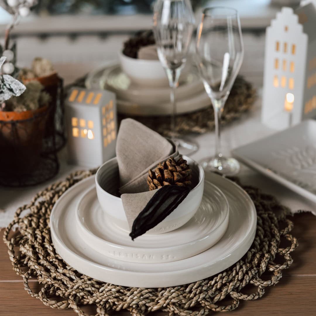 Christmas tablescape idea in a glam rustic style