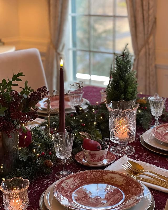 Christmas tablescape idea in a glam traditional style