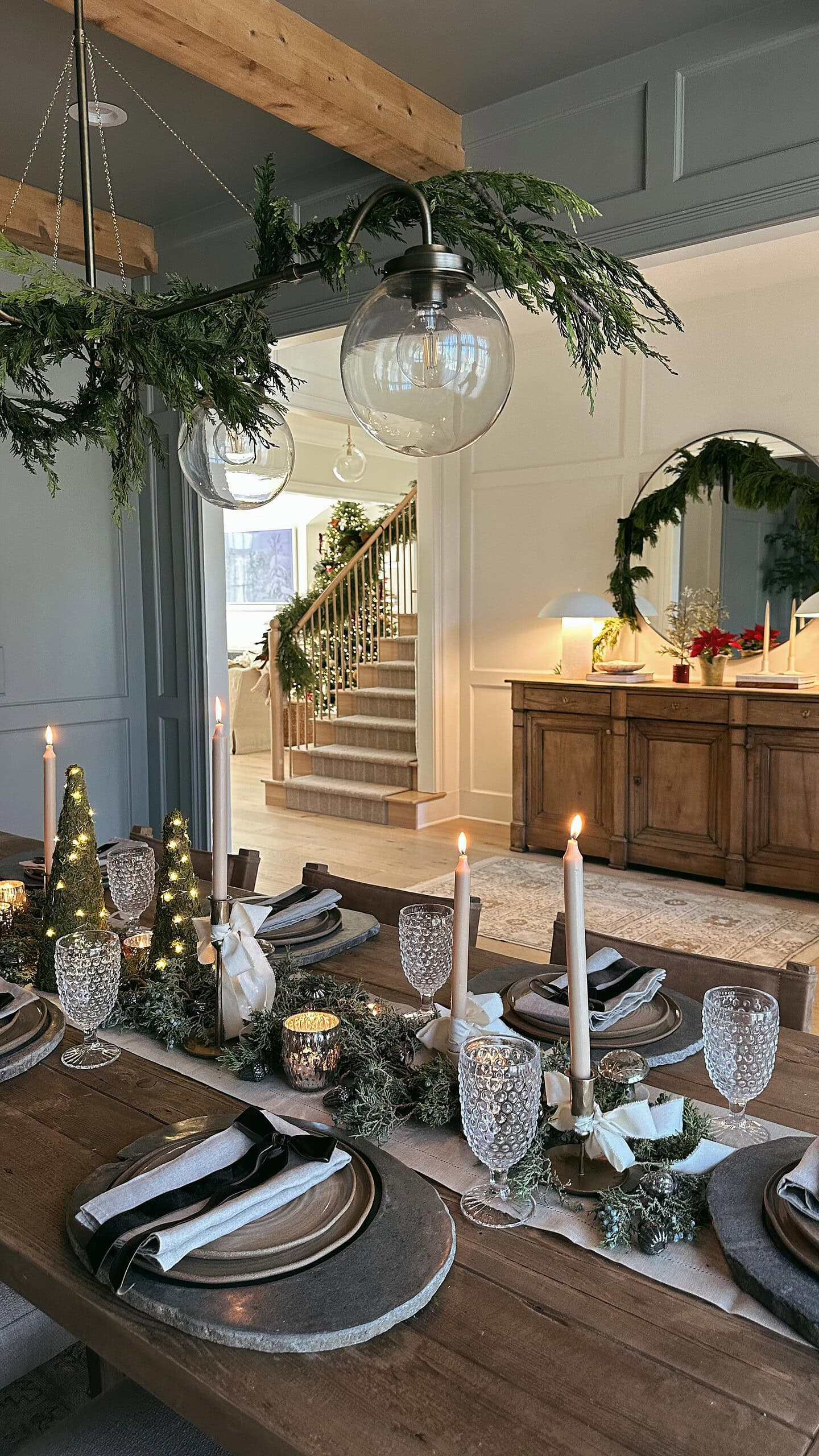 Christmas tablescape idea in a glam rustic style