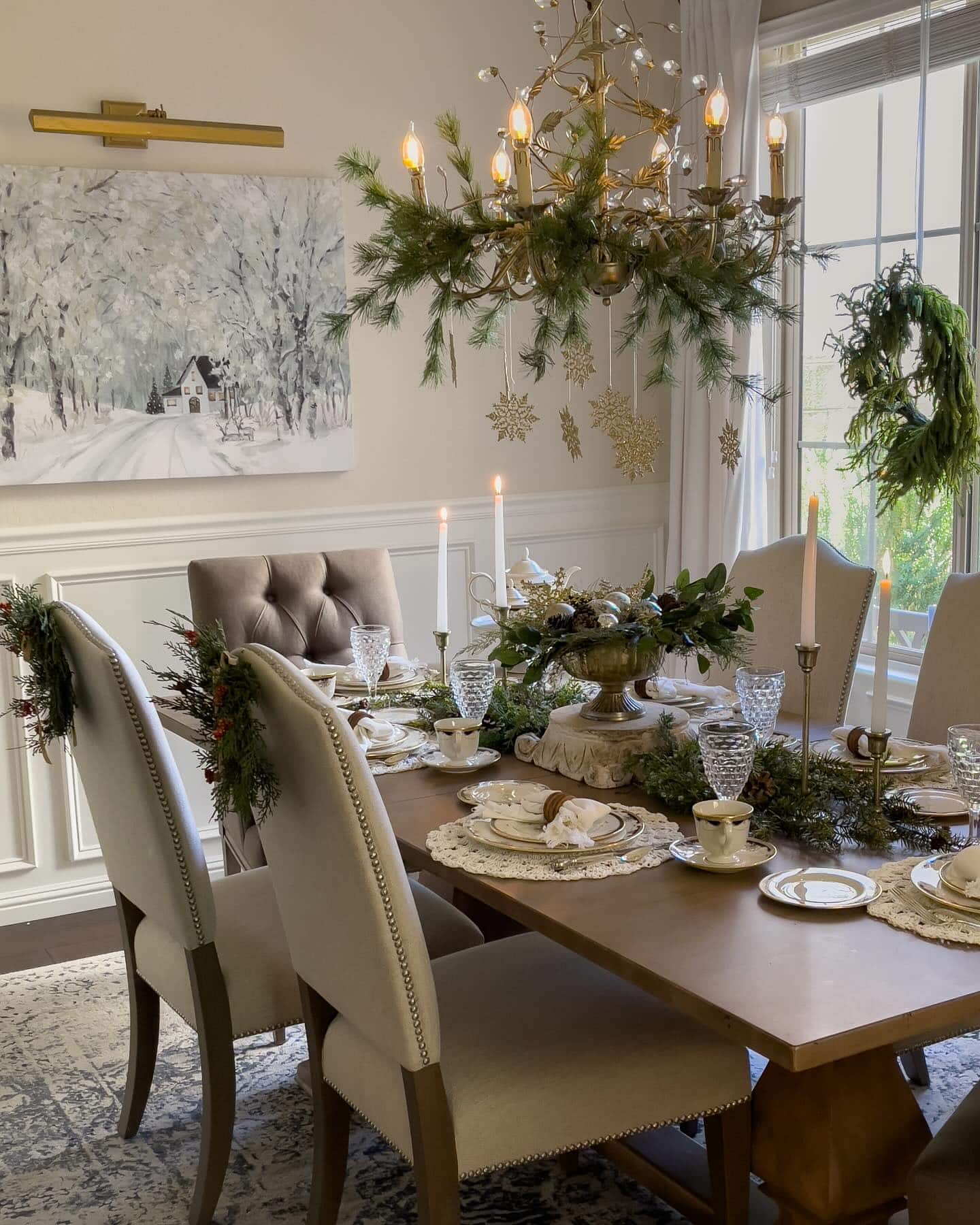 Christmas tablescape idea in a glam traditional style