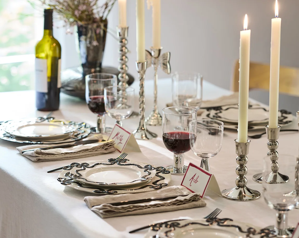 Christmas tablescape idea in a glam traditional style