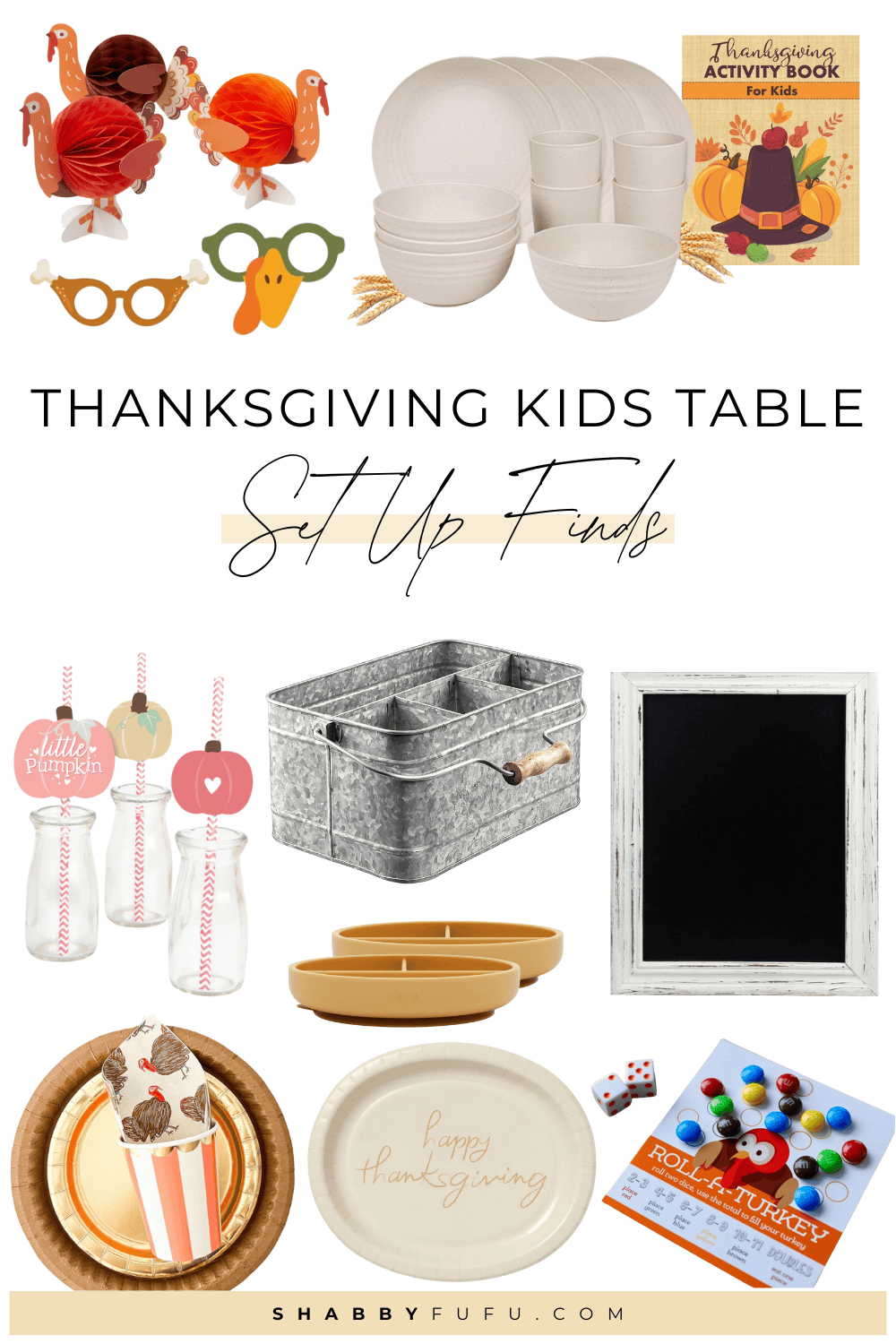 Thanksgiving kids table fun decor idea featuring set up finds
