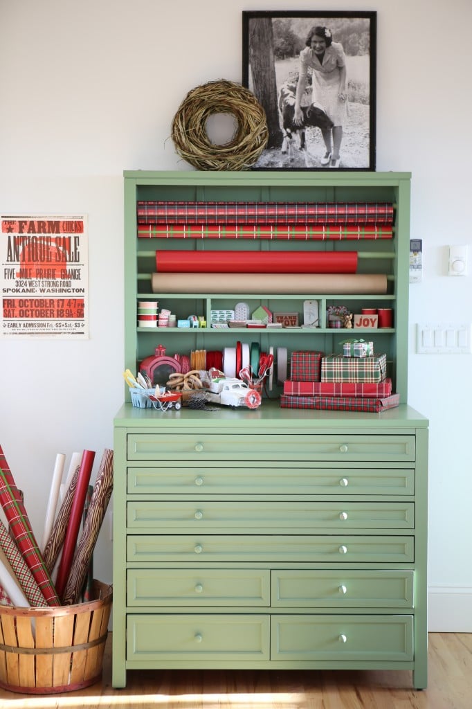 Gift wrapping station ideas for the holidays featuring a craft room desk